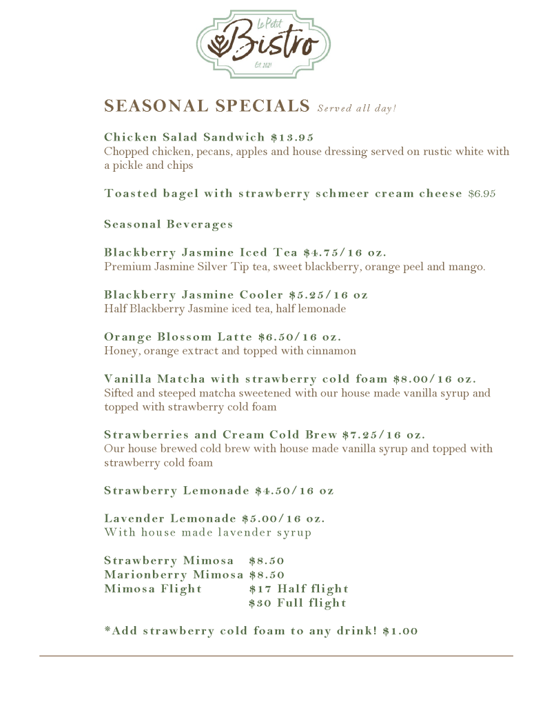 August Special Menu